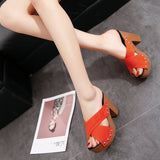 Vipkoala Summer Women Sandals Square High Heel Platform Flock Casual Rivet Pumps Peep Toe Female Elegant Ladies Shoes Zapatos De Mujer