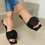 Vipkoala New Woman Summer Flat Sandals Plus Size Round Buckle Solid Flats Female Casual Slippers Ladies Women Fashion Beach Shoes