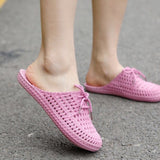 Vipkoala Women Slides Korean Style Knitted Flat Shoes Gardener Shoes Show Home Slippers For Family Outdoor Flip Flops