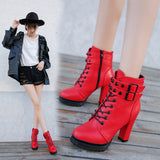 Vipkoala Women Motorcycle Boots New Female Fashion Woman's 11cm High Heel Mature Boots Flat Vintage Buckle Casual Lady Boots