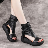 Vipkoala Women Summer Sandals Mid Heels Wedges Shoes Ladies Vintage PU Leather Plus Size Sandalias Mujer Sapato Feminino