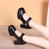 Vipkoala Women's Pumps Catwalk Show  Chunky Heels Waterproof Platform Mid Heels Round Toe Mom Shoes with Buckle Platform Work Shoes Pumps