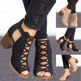 Vipkoala Women Square Heel Sandals Peep Toe Hollow Out Chunky Gladiator Sandals with Strap Black Spring Summer Shoes Trendy Summer Fits