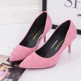 Vipkoala High Heels Woman Shoes Plus Size OL Office Lady Shoes Faux Suede Pointed Toe Dress Shoes Basic Pumps Women Boat zapatos mujer