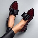 Vipkoala Spring Flats Women Shoes Bowtie Loafers Patent Leather Women's Low Heels Slip On Footwear Female Pointed Toe Thick Heel