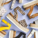 Vipkoala Women Platform Sandals New Buckle Strap Leopard Print Ladies Hemp Dress Shoes 35-43 Big Size Female Beach Sandals Trendy Summer Fits