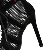 Vipkoala New Fashion show Black Net Fabric Cross strap Sexy high heel Sandals Woman shoes Pumps Lace-up Peep Toe Sandals Casual Mesh