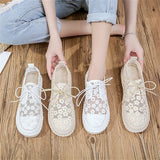 Vipkoala Summer Comfortable Loafers Women's Retro Mesh Breathable Flat Casual Shoes 35-40 Hollow Embroidery Lace Up Female Sneakers Trendy Summer Fits