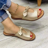 Vipkoala New Summer New Women Leisure Fashion Bow Flat Sandals Sandals Comfortable Soft Bottom Women's Breathable Beach Sandals