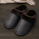 Vipkoala Men's Leather Home Warm Cotton Slippers Men's Home Autumn and Winter Indoor Wooden Floor Non-slip Thick Slippers Mens Slippers