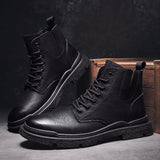 Vipkoala New Fashion Vintage Men Leather Shoes Casual British Handmade Tooling Ankle Boots Round Toe Lace-Up Military Desert Boots