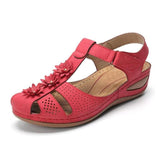 Vipkoala Sandals Summer Women Wedge Flower Vintage Closed Toe Shoes Adjustable Hook Loop Wedges Women Hole Shoes Casual Platform Sandals