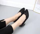 Vipkoala Summer Fashion Hollow Out Genuine Leather Pumps Women Shoes Med Heels Square Diamond Mesh Ladies Office  Crystal Pointshoes