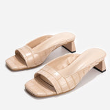 Vipkoala New Mules Ladies Shoes Low Heels Fashion Unique Print Leather Summer Slippers Outdoor Peep Toe Designer Sandals