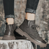 Vipkoala New Fashion Vintage Men Leather Shoes Casual British Handmade Tooling Ankle Boots Round Toe Lace-Up Military Desert Boots