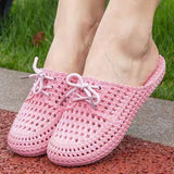 Vipkoala Women Slides Korean Style Knitted Flat Shoes Gardener Shoes Show Home Slippers For Family Outdoor Flip Flops