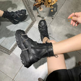 Vipkoala Platform Boots Ladies Punk Gothic for Women's New Combat Boots Casual Black Metal Button Knight Booties Female Motorcycle Shoes