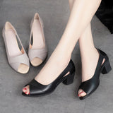 Vipkoala Summer Women Dress Shoes Peep Toe Office Work Shoes Medium Heels Pumps Open Toe Woman Sandals Black Zapatos Mujer