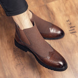 Vipkoala Men Casual Boots Retro Stitching Leather Oxford Brogue Shoes Breathable Autumn Winter Classic Mens Boots Slip On Footwear