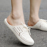 Vipkoala Women Slides Korean Style Knitted Flat Shoes Gardener Shoes Show Home Slippers For Family Outdoor Flip Flops