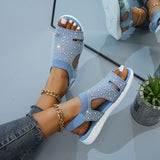 Vipkoala Women Crystal Sandals Casual Flying Woven Ladies Shoes Flat Hook Loop Female Sandals Adjustable Summer Fashion Beach Women Shoes