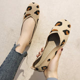 Vipkoala Leopard Square Toe Shallow Loafers Women Fashion Ballet Flats Walk Shoes Breathable Female Slip-On Boat Shoes