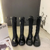 Vipkoala Chunky Platform Pu Leather Knee High Boots Women Punk Increasing Long Woman Lace Up Booties Mujer NEW Zip Chelsea