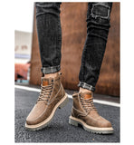 Vipkoala Men High Quality Leather Boots Male Spring Casual Motorcycle Ankle Botas Hombre Men Lace-Up Basic Boots Man Fashion Men Boots