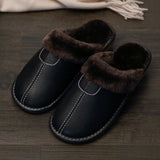 Vipkoala Men's Leather Home Warm Cotton Slippers Men's Home Autumn and Winter Indoor Wooden Floor Non-slip Thick Slippers Mens Slippers