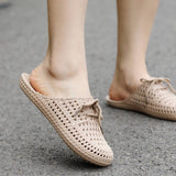 Vipkoala Women Slides Korean Style Knitted Flat Shoes Gardener Shoes Show Home Slippers For Family Outdoor Flip Flops