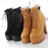 Vipkoala New Platform Ankle Boots Women Autumn Lace Up Thick High Heel Ladies Woman Fashion Shoes Women's Casual Footwear