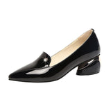 Plus Size 34-42 Ol Office Lady Shoes Black Patent Leather Dress Shoes Pointed Toe Boat Shoes Med Heels Pumps zapatos mujer