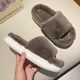 Vipkoala Women Faux Fur Pillow Slippers Lovers Winter Home Floor Shoes Open Toe Female Male Indoor Platform Slipper Ladies Fashion Slides