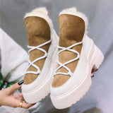 Vipkoala Winter Women's Mid Calf Boots New Sheepskin Wool All-in-one Snow Short Boots Plus Cashmere Lace-Up Flat Platform Female Shoes