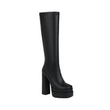 Vipkoala Women's Boots New Patent Leather High Heel Platform Zipper-Sid Mid Calf Boots Thick Bottom Square Toe Crude Heel Short Boot