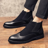 Vipkoala Men Casual Boots Retro Stitching Leather Oxford Brogue Shoes Breathable Autumn Winter Classic Mens Boots Slip On Footwear