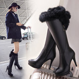 Vipkoala Fashion Knee High Boots Women's Winter Boots Thick High Heel Long Boots Round Slip On Spring Autumn Shoes Woman Black White