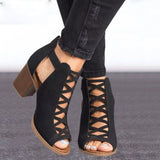 Vipkoala Women Square Heel Sandals Peep Toe Hollow Out Chunky Gladiator Sandals with Strap Black Spring Summer Shoes Trendy Summer Fits