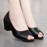 Vipkoala Summer Women Dress Shoes Peep Toe Office Work Shoes Medium Heels Pumps Open Toe Woman Sandals Black Zapatos Mujer