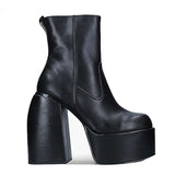 Vipkoala Women Boots High Heels Chunky Platform Black Big Size 43 Winter Boots Knee High Boot Zipper Matrin Boot Party Shoes