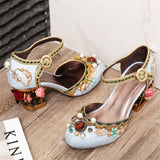 Vipkoala Women Sandals Vintage Hand-stitched Beaded Shaped Hollow Wedding High Heels Ladies Shoes Velvet Buckle Bird Cage Buty Damskie