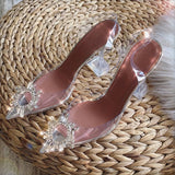 Vipkoala Transparent PVC Sandals Women Pointed Clear Crystal Cup High Heel Stilettos Sexy Pumps Summer Shoes Peep Toe Women Pumps Size 43 New Year Party