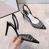 Vipkoala Women Pumps Pointy Toe Rhinestone Crystal High Heels Shoes Slip on Women Wedding Pumps Sandal Ladies Sexy Party Wedding Shoes