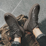 Vipkoala New Fashion Vintage Men Leather Shoes Casual British Handmade Tooling Ankle Boots Round Toe Lace-Up Military Desert Boots