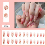 24Pcs/Set Short False Press on Nail Tip with Glue Designs Detachable Reusable Fake Nails with Glue Stick-on Nail Art DIY Tips