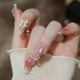 24pcs Ballet False Nail Full Cover Fake Nail Butterfly Love Nails Tip French Coffin Nails Press on Nails Free Shipping