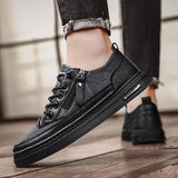 Vipkoala Summer Low Cut Men's Casual Shoes Trendy Microfiber Lace Up Men's Flat Board Shoes Outdoor Men's Sport Shoes With Side Zipper