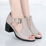 Vipkoala Women Sandals Summer New Med Heels Peep Toe Shoes Slippers Fashion Desiger Pu Leather Casual Sexy Wedding Pumps Shoe Woman