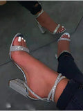 Vipkoala Women Rhinestone Heel Sandals Sexy Transparent High Heels Sandals Female New Summer Party Dress Shoes Ladies Pumps Plus Size 44