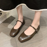 Vipkoala Women's Single Shoes Summer Vintage Square Toe Women's Casual Flat Shoes Soft Leather Dress Office Ladies Mary Jane Shoes